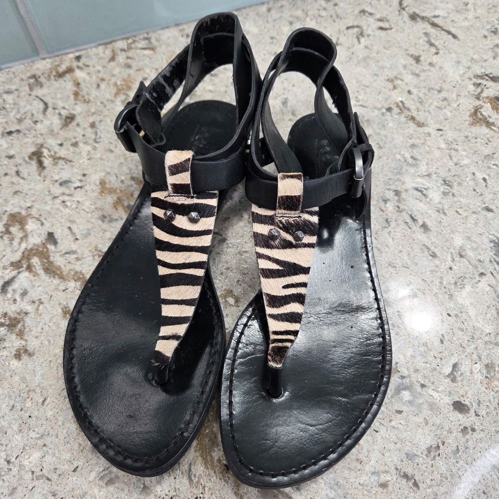 Belle Sigerson Morrison Black‎ Leather Zebra Calf Hair Studded Sandals 7.5 B